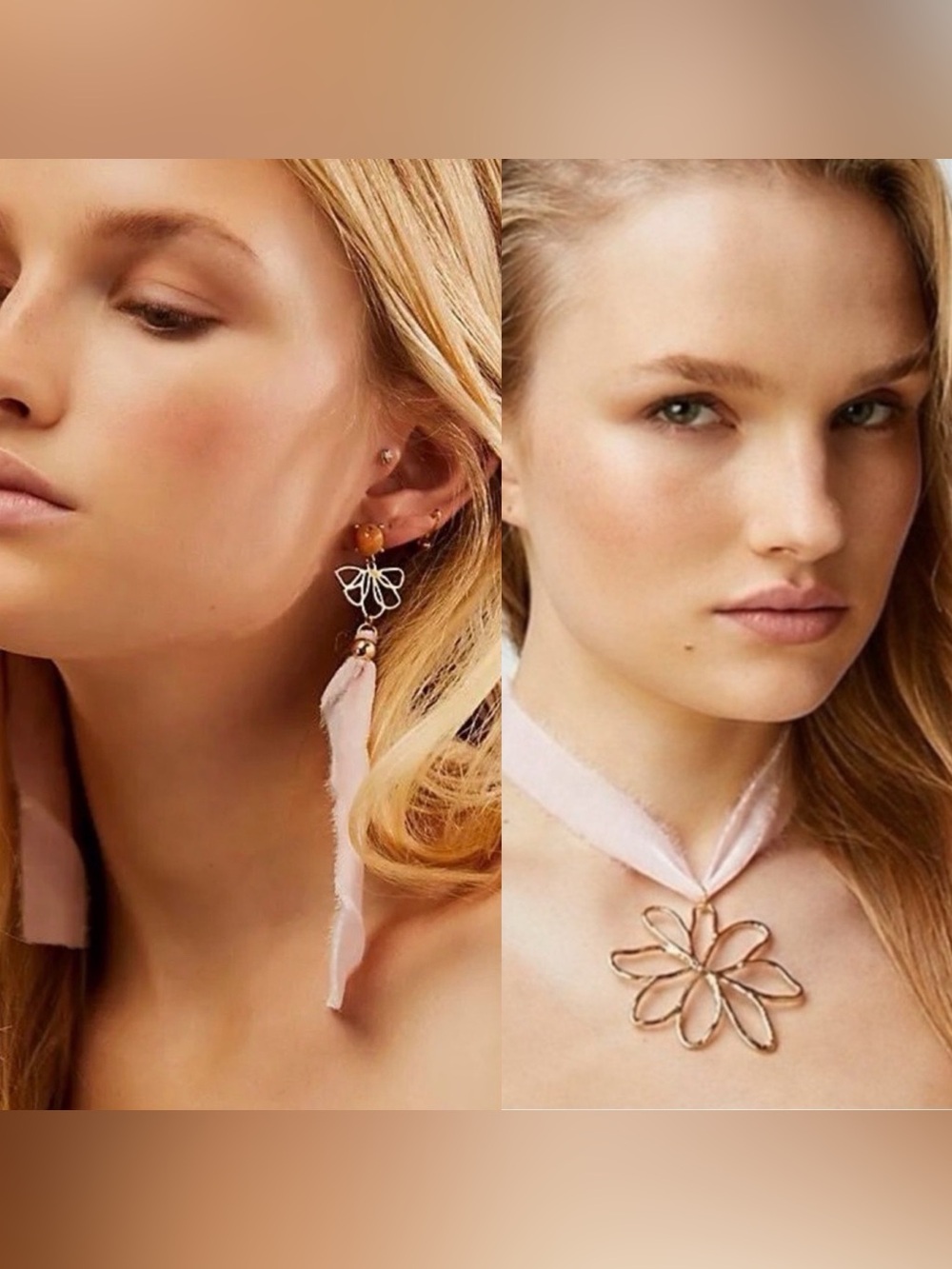 Bundle: Free People Annabelle Pink Ribbon Choker & Lulu Dangles Pink Velvet Gold